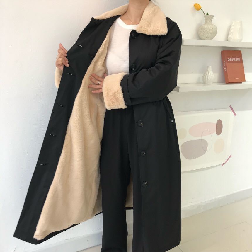 OL Winter Warm Coat Women Long Parkas Vintage Elegant Lapel Faux Rabbit Fur Stitching Loose Female Overcoat 210421