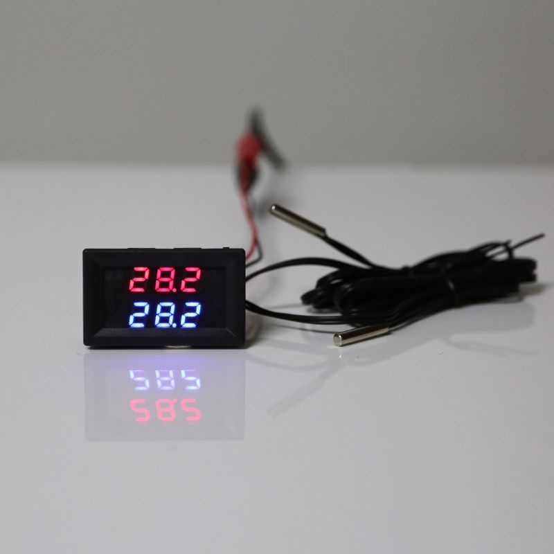 Dc 5V-80V Dual display Thermometer W 2 Ntc Waterproof temperature sensor 12V 24V 72V Motorcycle