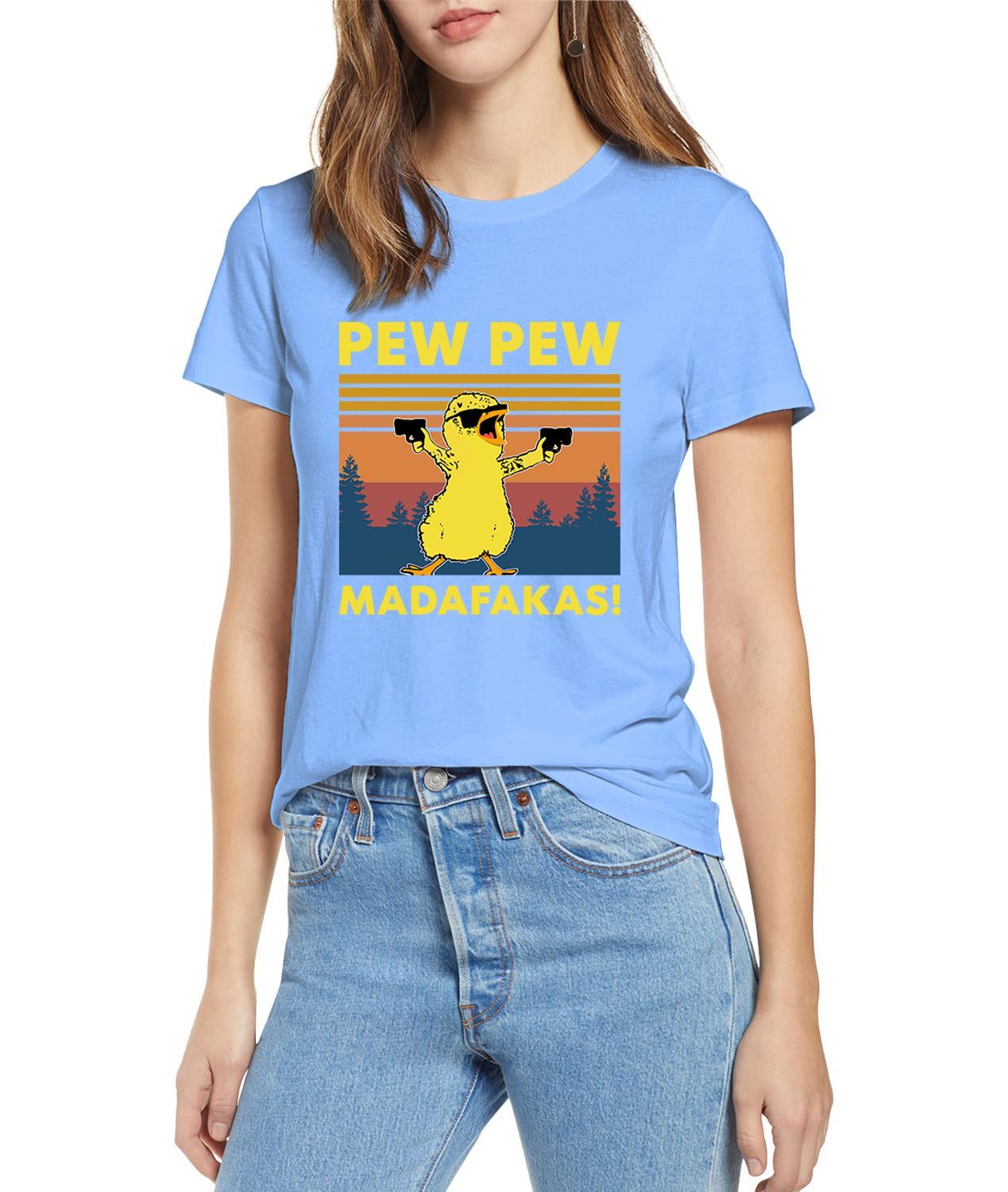 Pew Madafakas Funny Chicken Gangster Meme Vintage Summer Women's 100% cotton short sleeves T-Shirt Humor Gift Tops tee 210406