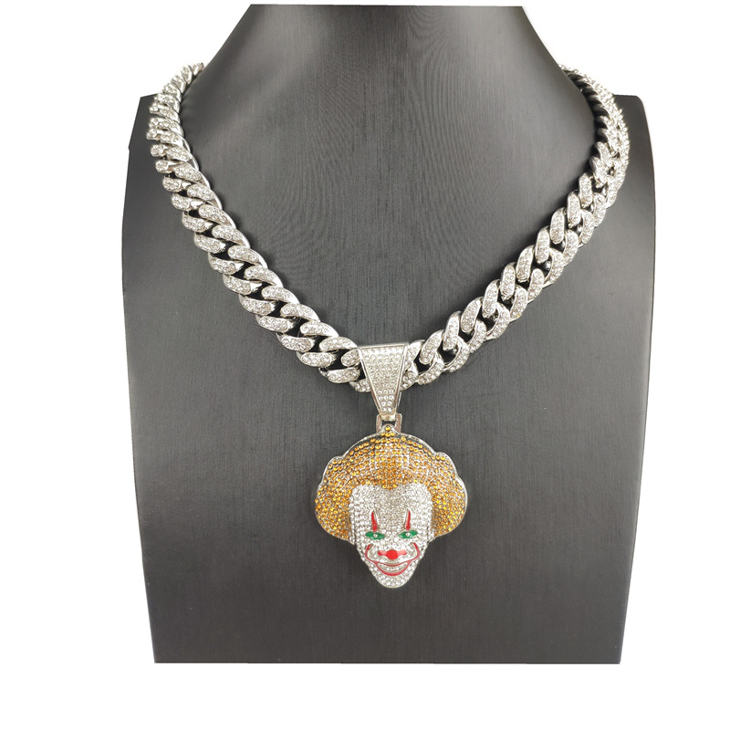 Clown iced out chains pendant for Men hip hop bling chains jewelry men's diamond tennis bracelet with 2 colors