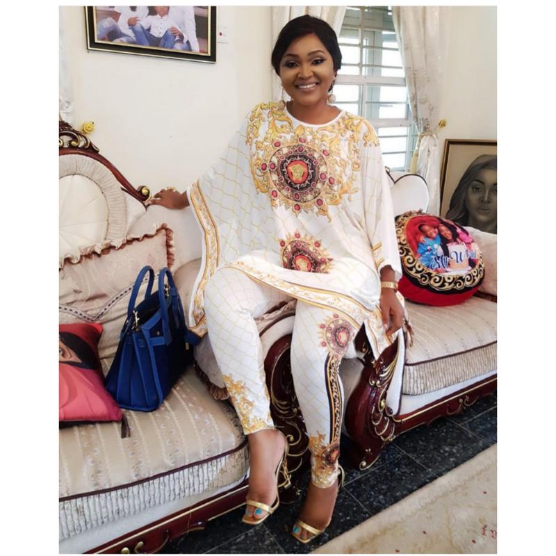 Ethnic Clothing Ethnic Clothing White Blue African Dresses For Women 2021 Top Pants Suit Dashiki Print Ladies Clothes Robe Africaine Bazin Fashion 2 P