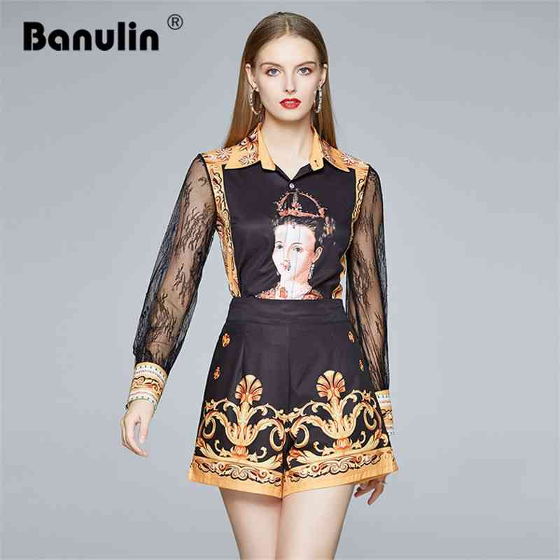 Banulin Summer Runway Retro 2 Pieces Sets for Women Vintage Print Patchwork Lace Sleeve Top Shirt Blouse Shorts Suits Outfits 210603, Black
Banulin Summer Runway Retro 2 Pieces Sets for Women Vintage Print Patchwork Lace Sleeve Top Shirt Blouse Shorts Suits Outfits 210603, Black