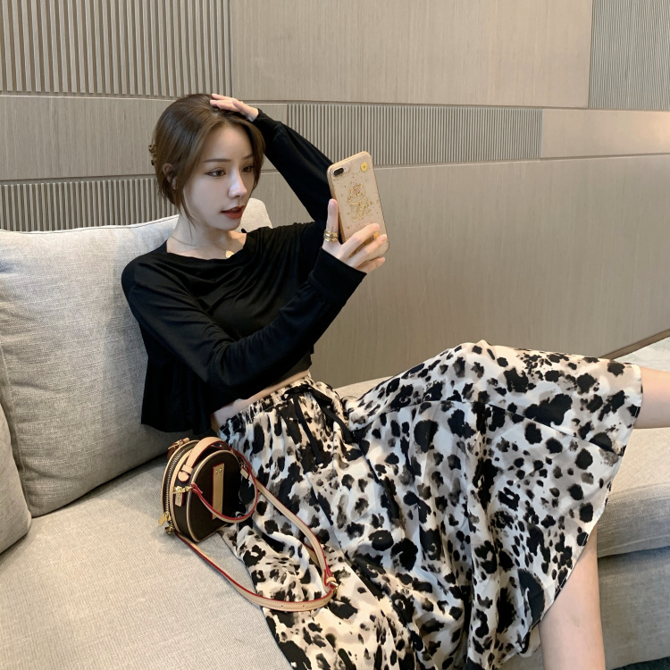 Skirts Vintage Chic Korean Loose Big Swing A Line High Waist Leopard Print Skirt Women Chiffon Faldas Mujer Summer Fashion Wild 210429