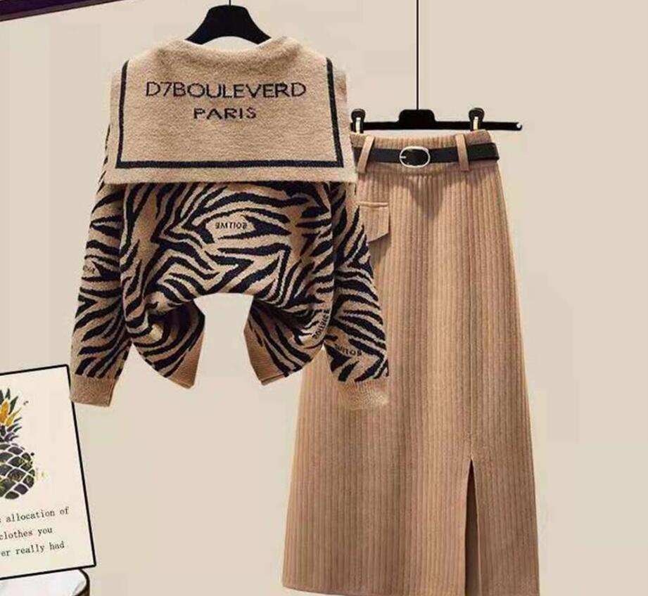 deisnged fashion pieces knit two zebra print tops pullover+ knee dress casual wear versatile soft sweater autumn winter, Brown sweater
deisnged fashion pieces knit two zebra print tops pullover+ knee dress casual wear versatile soft sweater autumn winter, Brown sweater