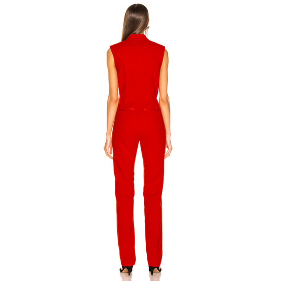Summer Red Sleeveless Celebrity Evening Party Jumpsuit Rompers Sexy V Neck Tank Fashion Club Long 210423