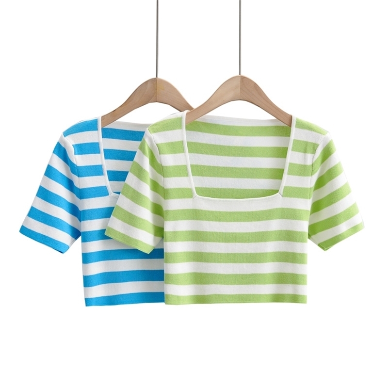 Women striped tank tops Summer thin square neck short sleeve t shirts Casual female sweater 210524, Blue
Women striped tank tops Summer thin square neck short sleeve t shirts Casual female sweater 210524, Blue