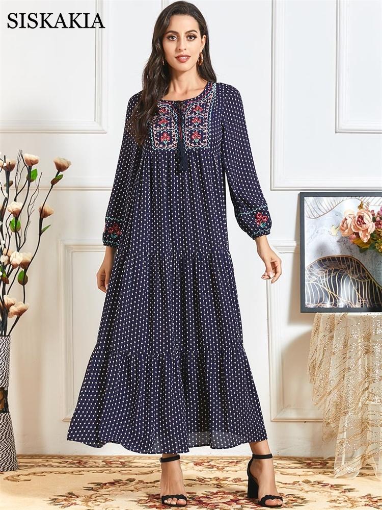 Casual Dresses Siskakia Ethnic Dot Floral Embroidery Maxi Dress For Women Fall 2021 O Neck Long Sleeve Arabic Muslim Turkey Clothes Navy Blu, Navy blue dress
Casual Dresses Siskakia Ethnic Dot Floral Embroidery Maxi Dress For Women Fall 2021 O Neck Long Sleeve Arabic Muslim Turkey Clothes Navy Blu, Navy blue dress