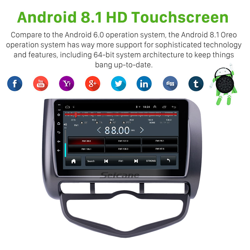 Android 10.0 Car dvd Unit Radio Player for 2006-Honda Jazz City Auto AC RHD GPS Navigation USB AUX support Carplay OBD Digital TV