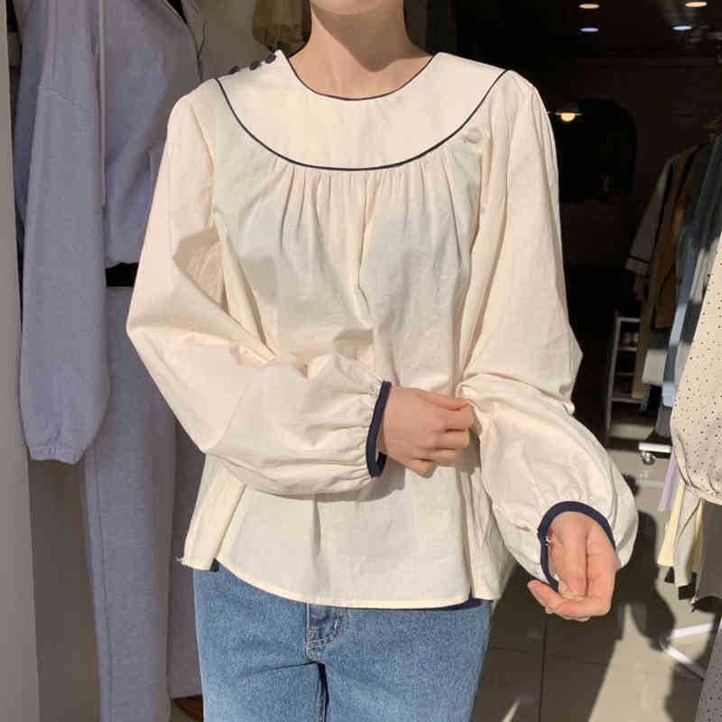 Comelsexy Solid Office Lady Shirts O-Neck Vintage Puff Sleeves Tops Retro Sweet Chic Loose All Match Streetwear Blouses 210515