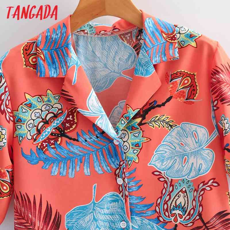 Women Retro Leaf Print Chiffon Shirt Summer Blouse Short Sleeve Chic Female Tops 1F138 210416