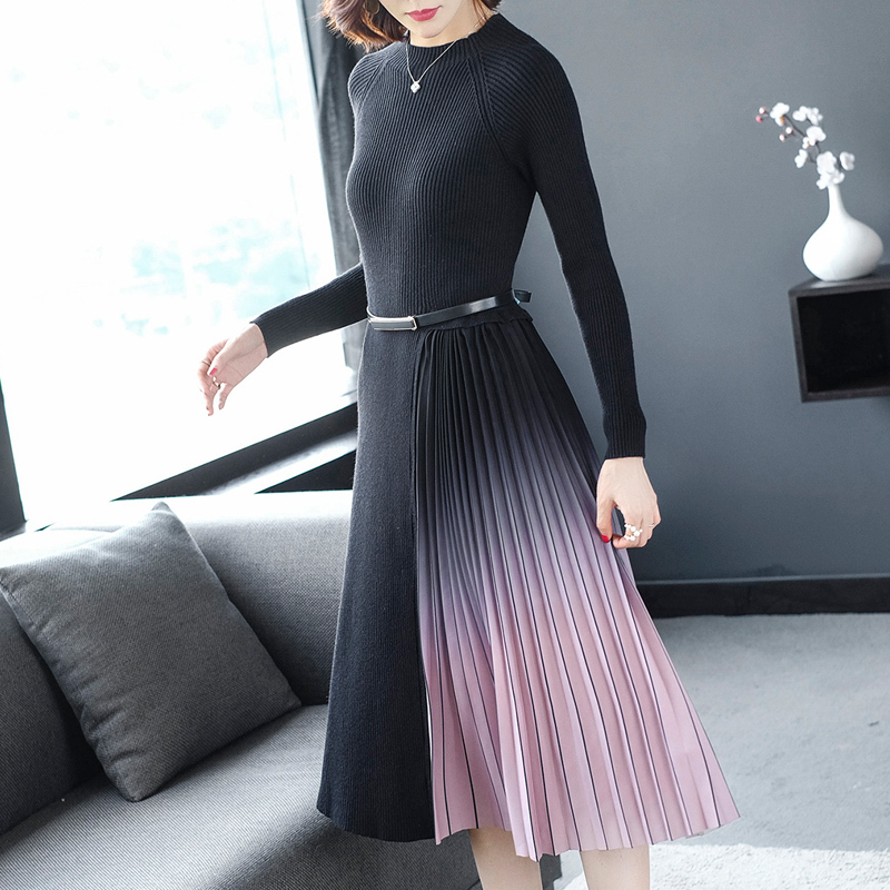 Fashion Sweater Dress Women Knitted Sweaters es Pleated Plus Size Woman Thick es Elegant 210520