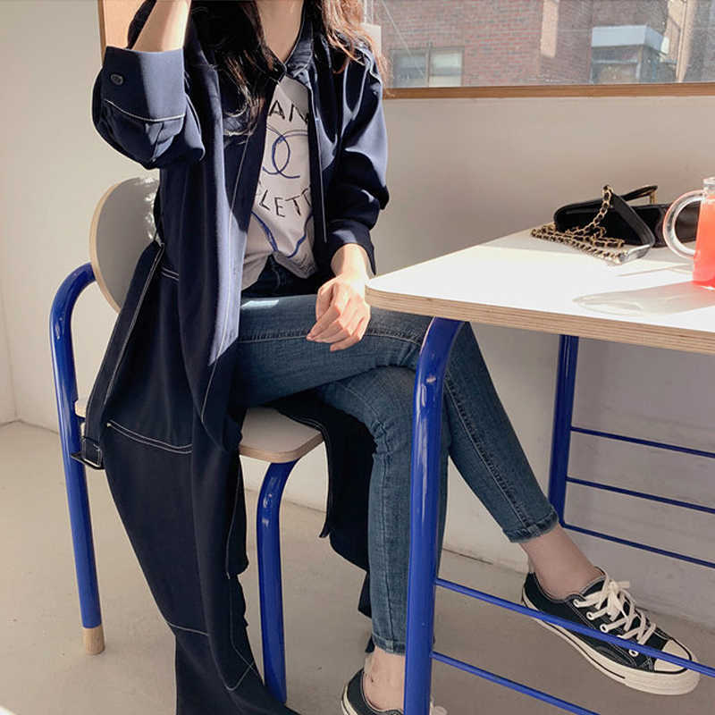 Spring Autumn Korean Loose Buttons Cotton A-Line Elegant Long Sleeve Dress with Belt 210615Z