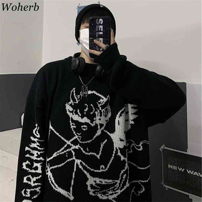 Sweaters Women Streetwear Knitted Pullover Angel Print Fashion Hip Hop Spring Autumn Harajuku Oversized Outwear Jumpers 210519