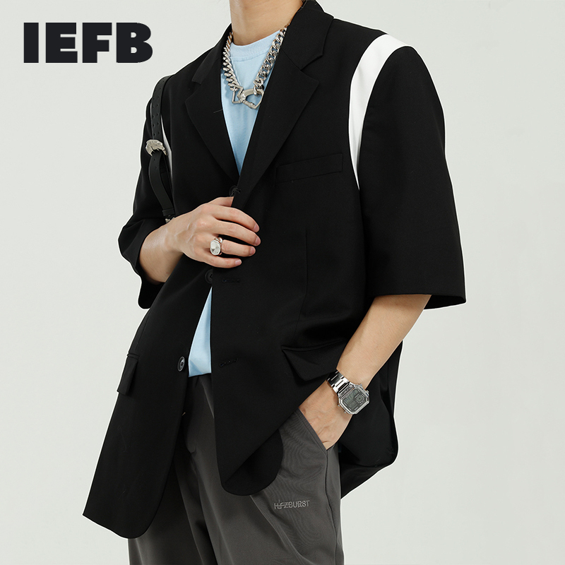 IEFB Men's Clothing Summer Short Sleeve Korean Trend Ins Blazer Contrast Stitching Loose Causal Suit Men's Coat 9Y7146 210524