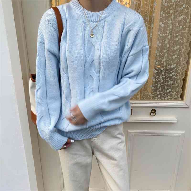 Korean Twisted Knitted Thicken Sweaters Tops Women Autumn Winter Long Sleeve O-neck Casual Fashion Jumpers Pullovers Femme 210515
