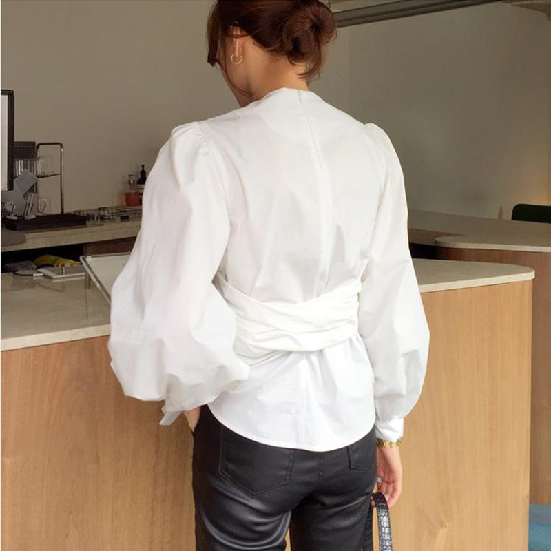 Elegant Womens Tops OL White Shirt Women Puff Sleeve Solid Korean Style Formal Blouse Shirts Office Lady 210421