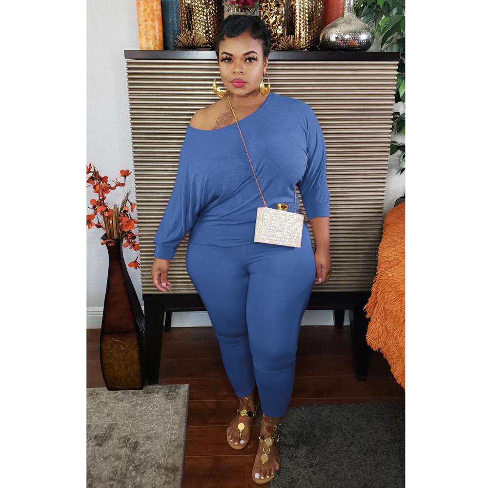 Autumn Plus Size Tracksuits Sexy Outfits Long Sleeve Design Casual Solid Color Tracksuit Two-piece Set175J