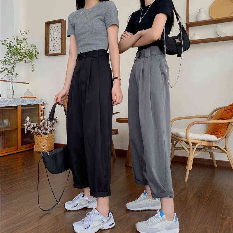 JMPRS Pants Women All-match Summer BF Style Minimalist Ladies Ankle-Length Trousers Wide-leg Chic Leisure Female 211115