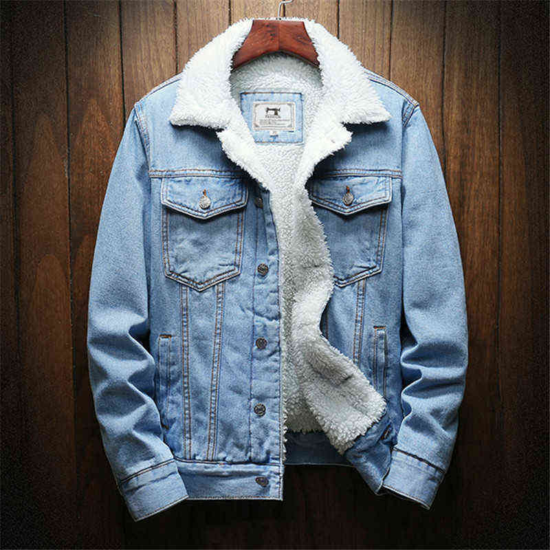 Winter Jean Jackets Men Warm Denim Coats Fashion Cowboy Outerwear Liner Thicker Fleece Jacket Black Blue Plus Size 6XL 211110