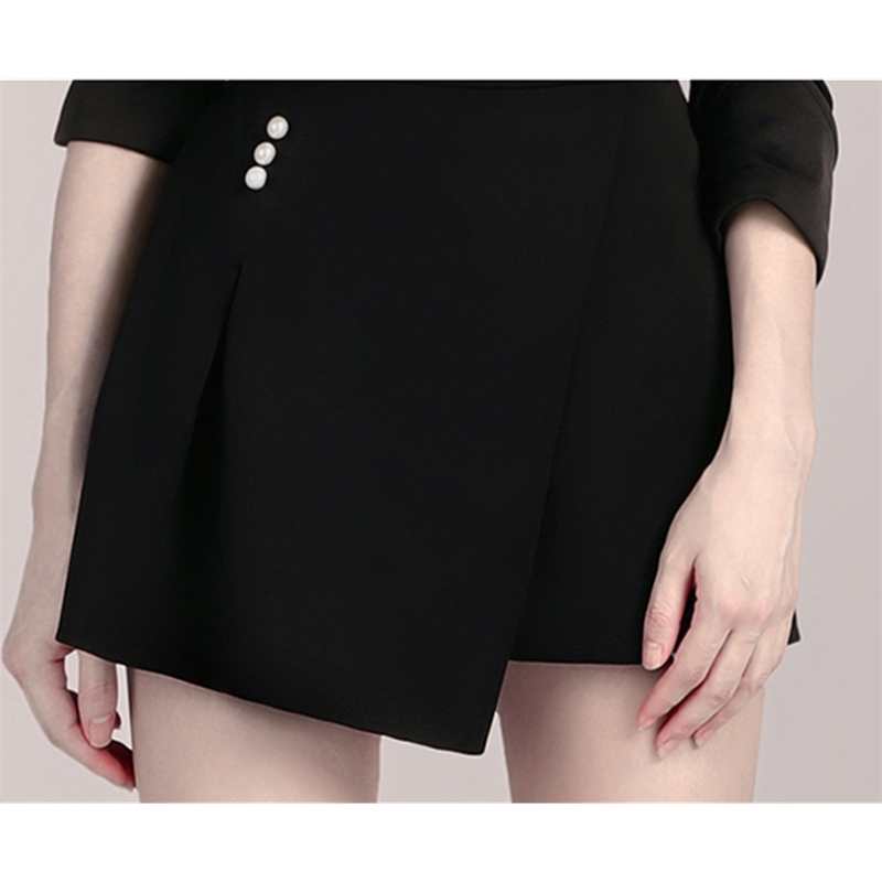 Women Runway Pant Suits Summer Fashion Black Long Sleeve Off Shoulder Blouse Shirt + Beading irregular Short Pants Set 210519
