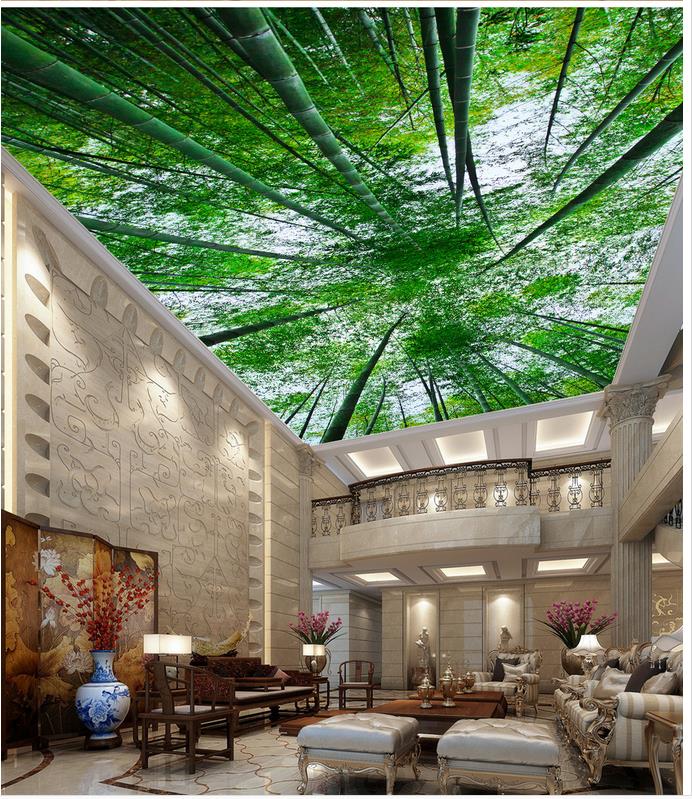 Fresh bamboo forest ceiling mural 3d murals wallpaper for living room ceilings
