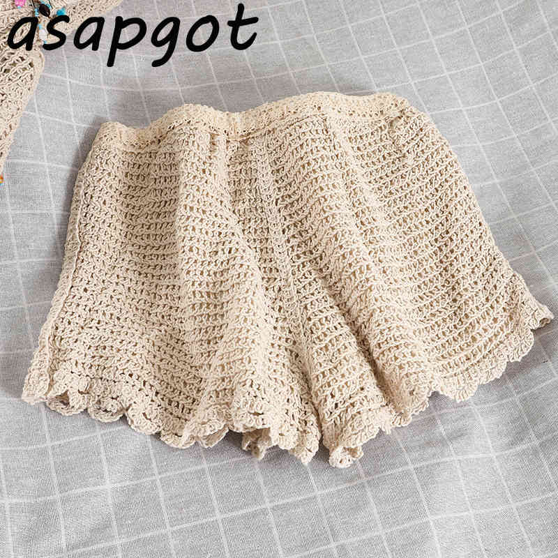 Fashion Matching Sets Vintage V Neck Sleeveless Hollow Out Tassel Camisole Tops Short + Wide Leg Shorts Casual Indie Folk 210429