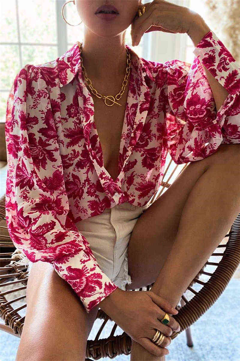 2021 Autumn Puff Sleeve Shirts Blouse Women Floral/Leopard Long Sleeve Lapel Buttons Vintage Shirts Elegant Blouses Tops Female Y211125