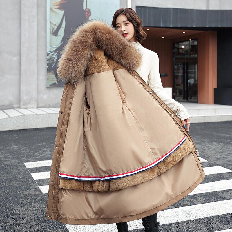 Women's Down & Parkas Fashion Cotton Liner Long Hooded Parka With Fur Collar Winter Jacekt Women 2021 Ladies Slim Waist Coat