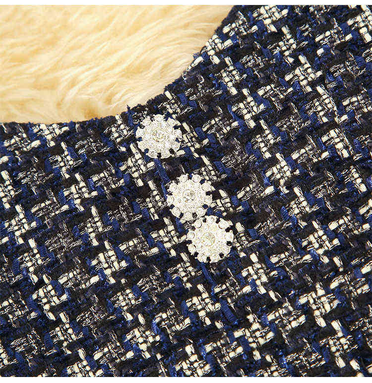 Fall Winter Diamond Button Tweed 2 Piece Set Female High Quality Chain Vest Crop Top Long Skirts Black Sweater Suits 211109
