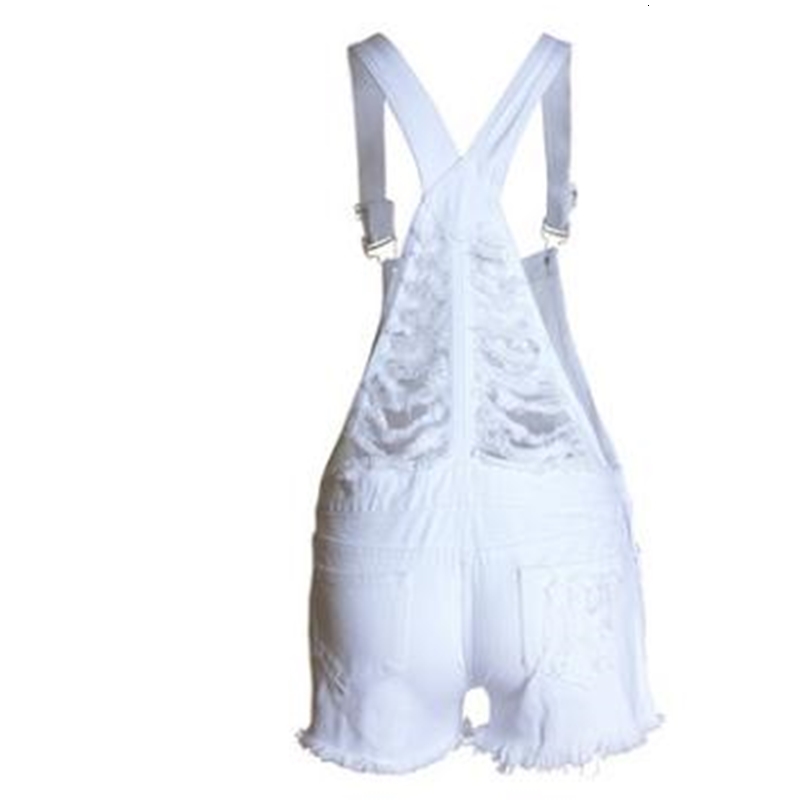 Women's Shorts 2021 est Womens Denim Overalls Ripped Casual Female Jeans White Hole Summer Bib Sling Playsuits Sleeveless J2754 FM