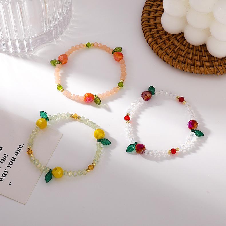 Cute and colorful fruit bead elastic rope bracelet for girls, crystal bracelet for students, wrist decoration beads