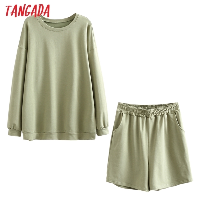 Tangada Spring Summer Cotton Tracksuits Couple Solid Color Two Piece Set O-neck Sweatshirts and Shorts Plus Size 6L30-1 211106, Khaki
Tangada Spring Summer Cotton Tracksuits Couple Solid Color Two Piece Set O-neck Sweatshirts and Shorts Plus Size 6L30-1 211106, Khaki