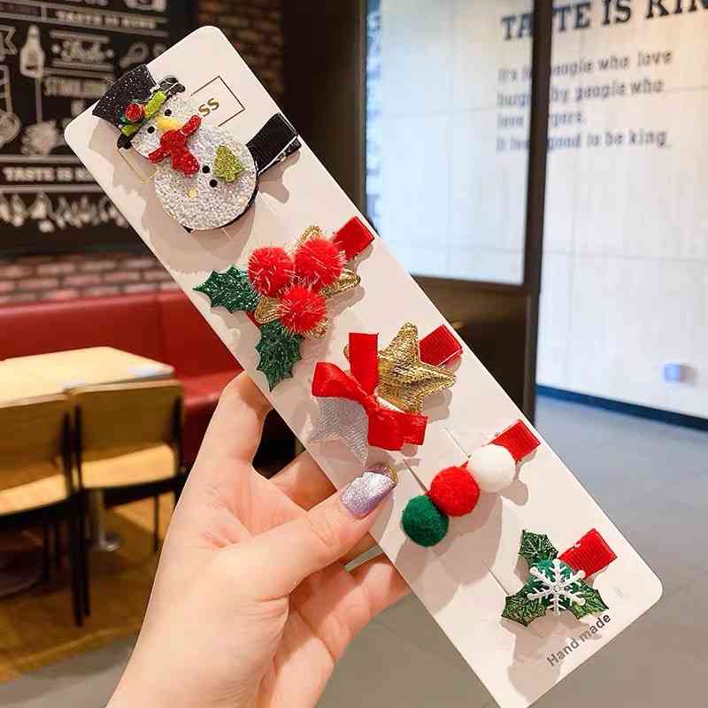Hair Accessories Korean Christmas Five Piece Suit Bow pin Snowman Tree Duck Beak Clip Children's Lovely Ornament Girl