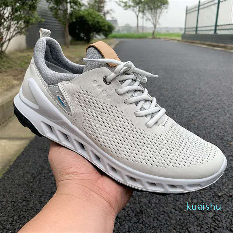 Male brand leather golf sport white trainers shoes