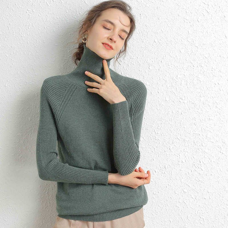 Merino Wool Cashmere Sweater Women Turtleneck Long Sleeves Autumn Winter Sweater Women's Knitting Jumper Female Pullover Sweater 210918