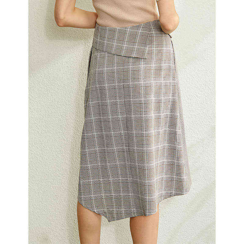 Irregular Plaid Paneled Skirt Women Spring Fashion High Waist Female Casual 12070048 210527