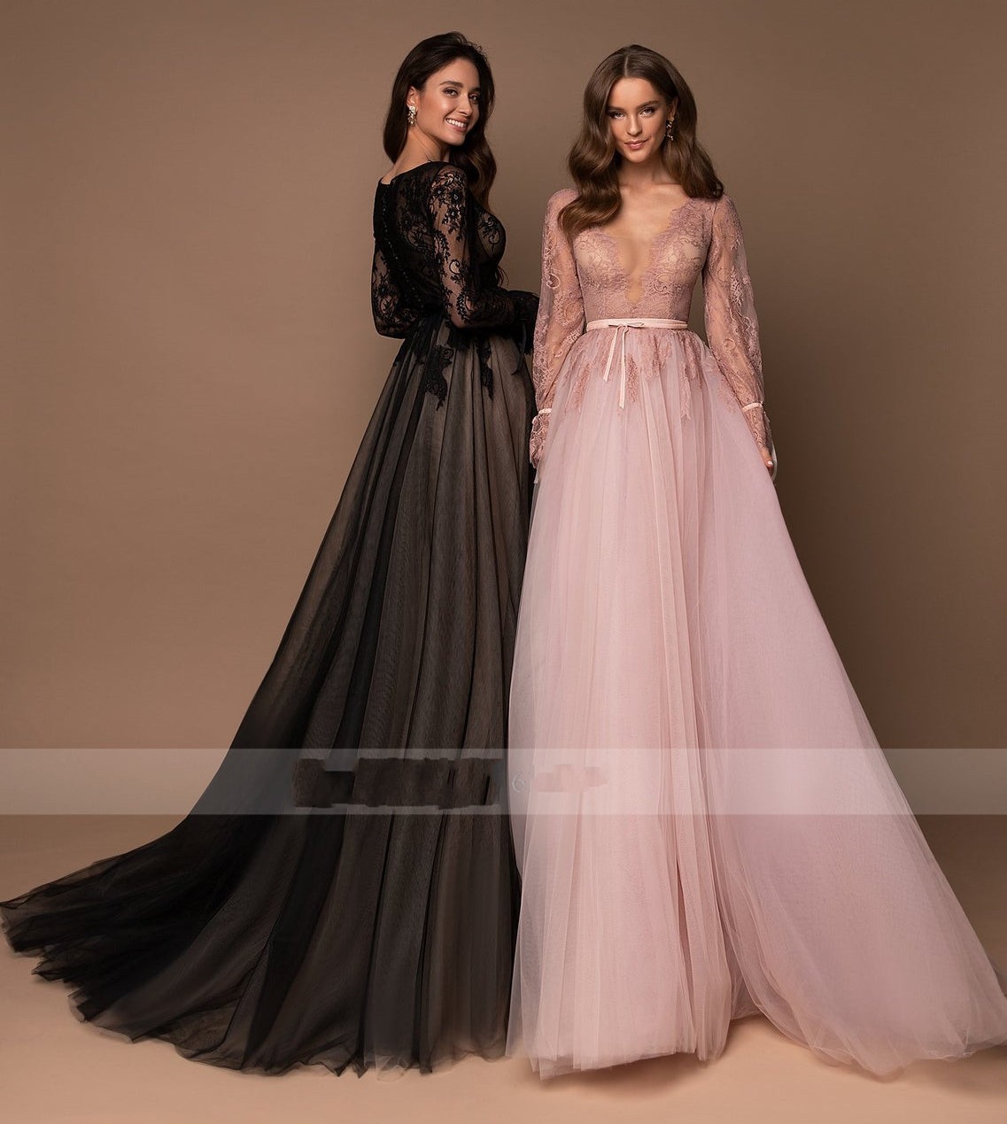 Sexy Prom Dress V-Neck Lace Appliques Long Sleeve Belt Tulle A-line Zipper 2022 Women Formal Evening Gowns Black robes de soirée Vestidos de Fiesta