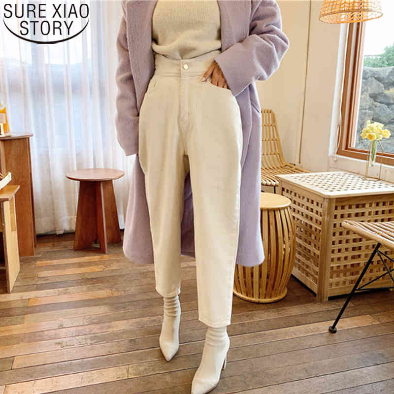 Fashion Women Pants High Waist Vintage White Denim Jeans Female Spring Autumn Streetwear Trousers 10391 210417