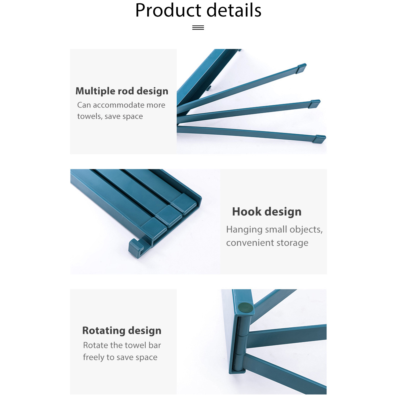 strong Towel Rack Wall Mounted Folding Bar Kitchen Bathroom Rotatable Washcloth Hanger Rag Holder