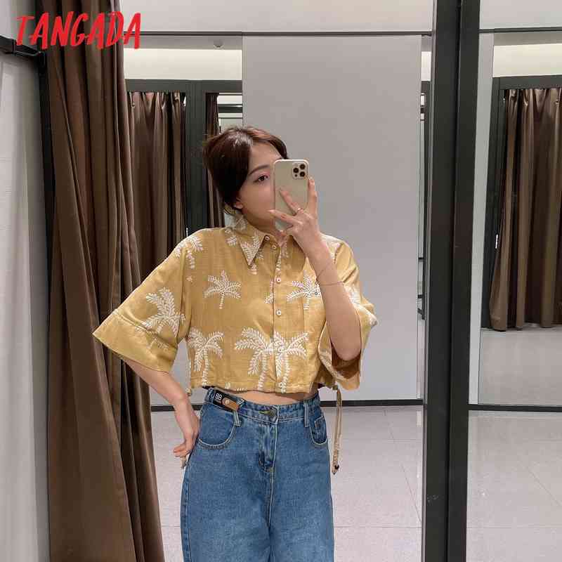 Women Retro Embroidery Romantic Crop Long Sleeve Chic Female Shirt Blouse Tops JE07 210416