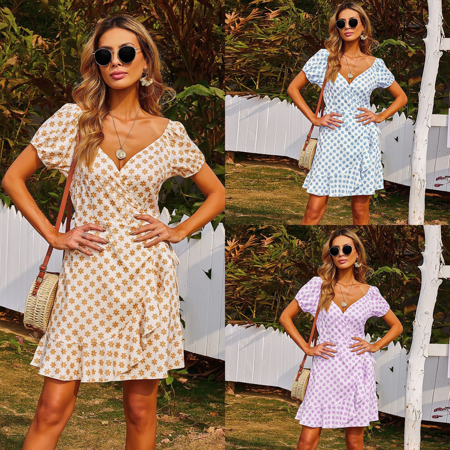 2021 Summer New Print V-neck Waist Dress, Beige
2021 Summer New Print V-neck Waist Dress, Beige