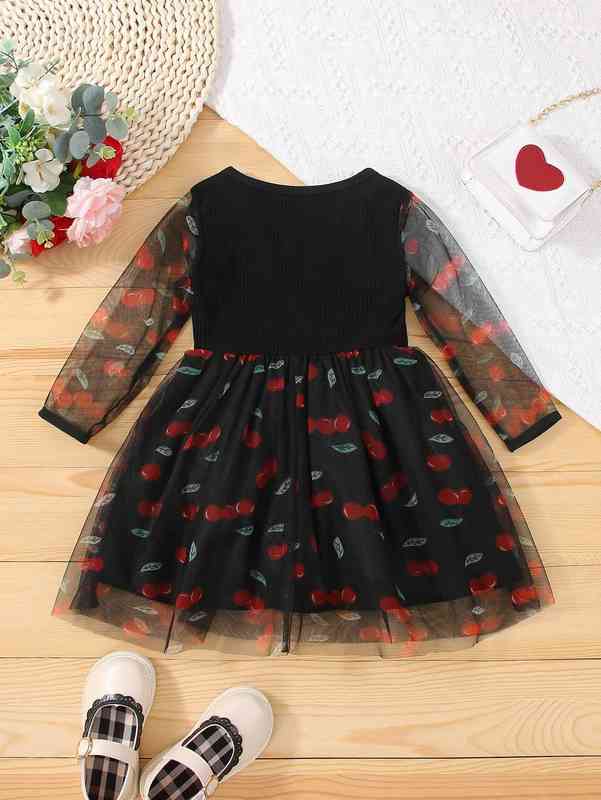 Baby Cherry Print Mesh Panel Dress SHE