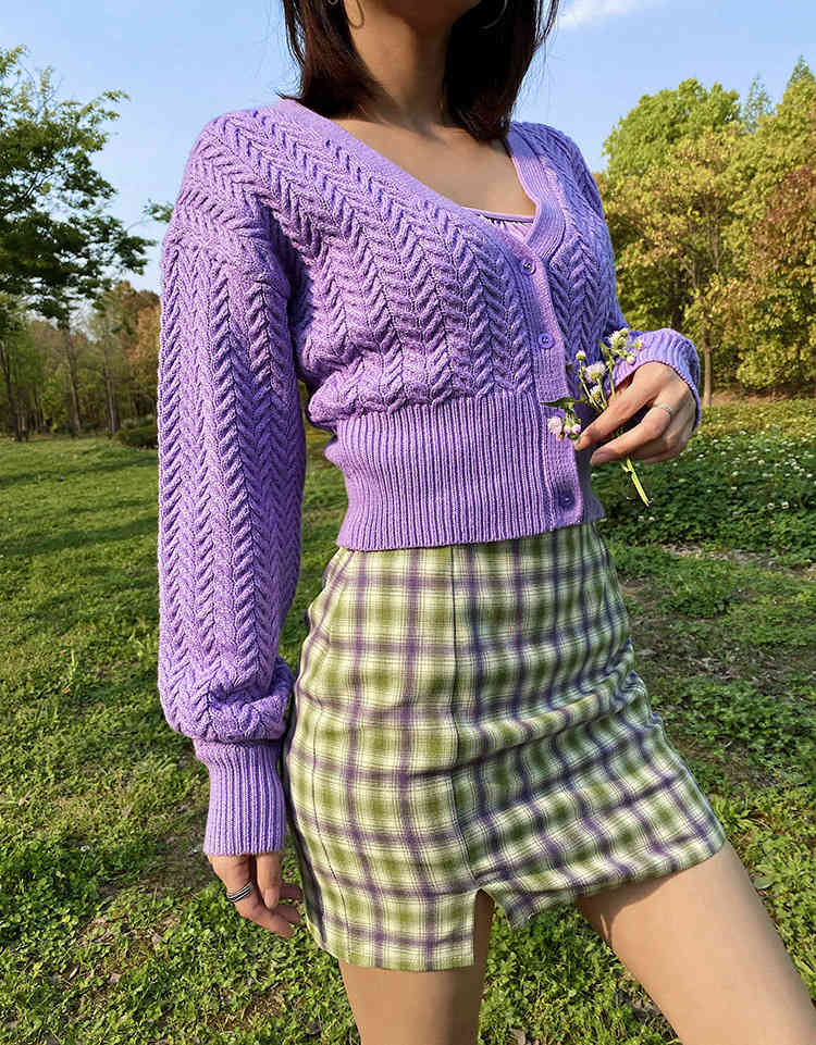 Foridol purple cardigans sweater women autumn winter casual streetstyle sweater cardigan jumper tops 210415