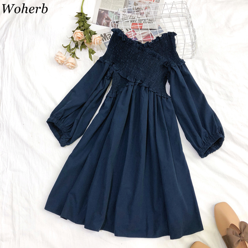Sexy Off Shoulder Long Sleeve Dress Women Crossed Pleated Vestidos Spring Summer Elegant Party Dresses Robe 25645 210519