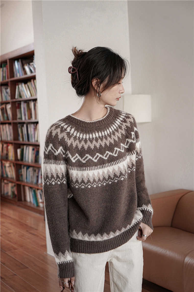 Qooth Vintage Winter Thick Women Sweater Full Sleeve Pullovers Printed Warm Knitted Loose Jumper Sweaters QT281 210609