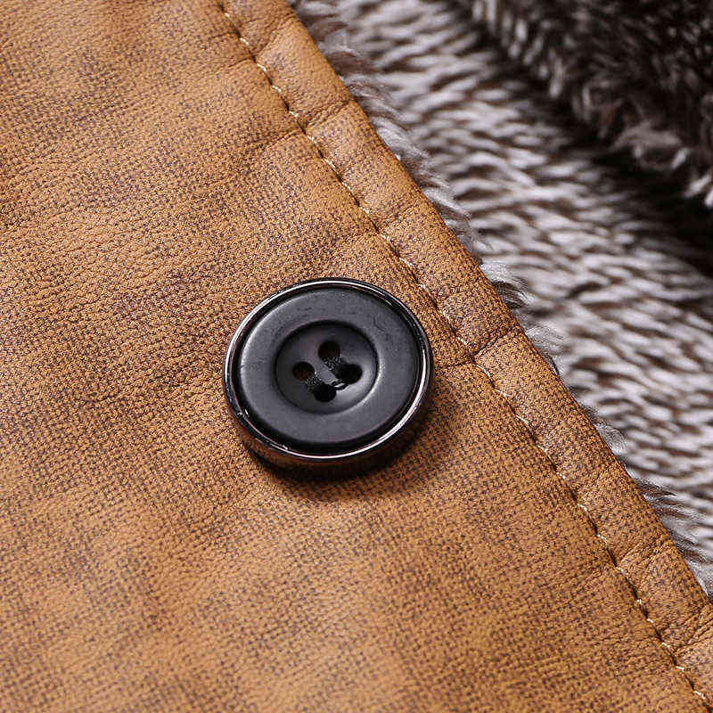 Winter Warm Faux Leather Jacket Men Solid Long Sleeve PU Leather Coat Stand Collar Thick Slim Fit Men Jacket Trench Coats 211106