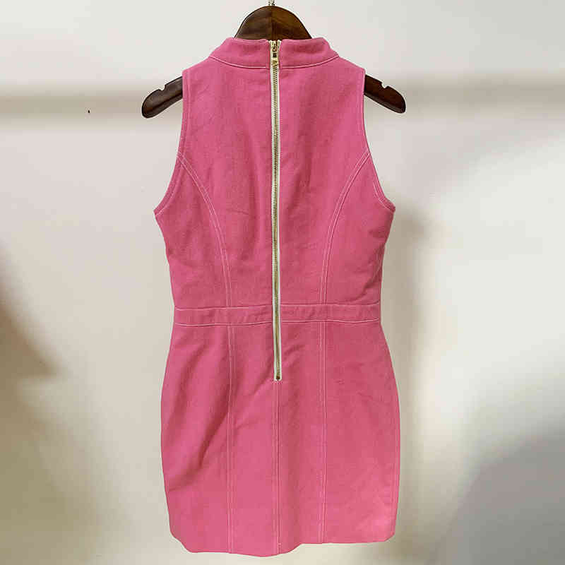 HIGH STREET est Summer Dress Women's Sleeveless Lion Buttons Embellished Denim Tank 210521