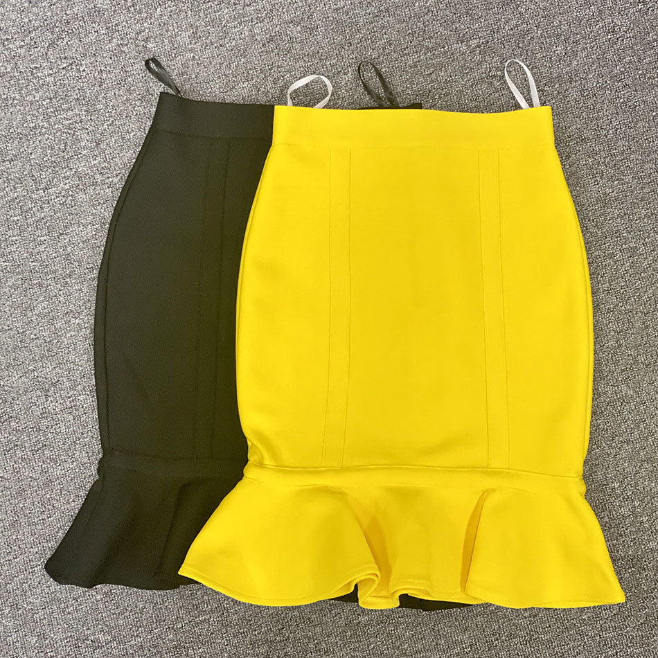 Free Autumn Women's Mermaid Skirt Elegant Yellow High Waist Tight Bandage Club Party 210524