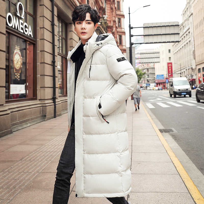 Men Down Jacket Long Parka Coat 80% White Duck Down Coat Men Winter Outwear White Jacket Hooded Overcoat Mens Fashion 211011