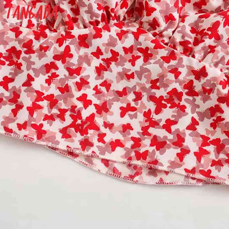 Women Red Floral Print Camis Crop Top Spaghetti Strap Sleeveless Backless Short Blouses Shirts Tops 3D58 210416